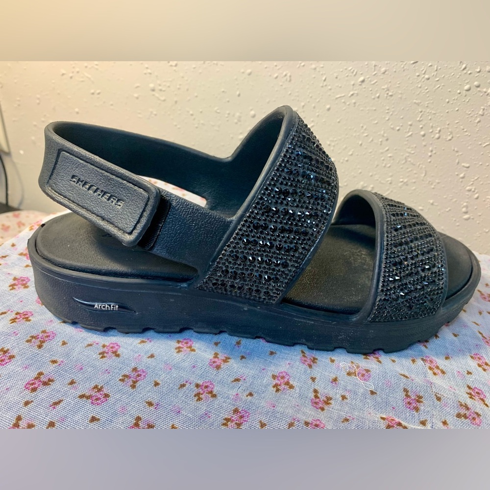 Sketchers Foamies Arch Fit Black Rhinestone Sandals - Picture 6 of 12